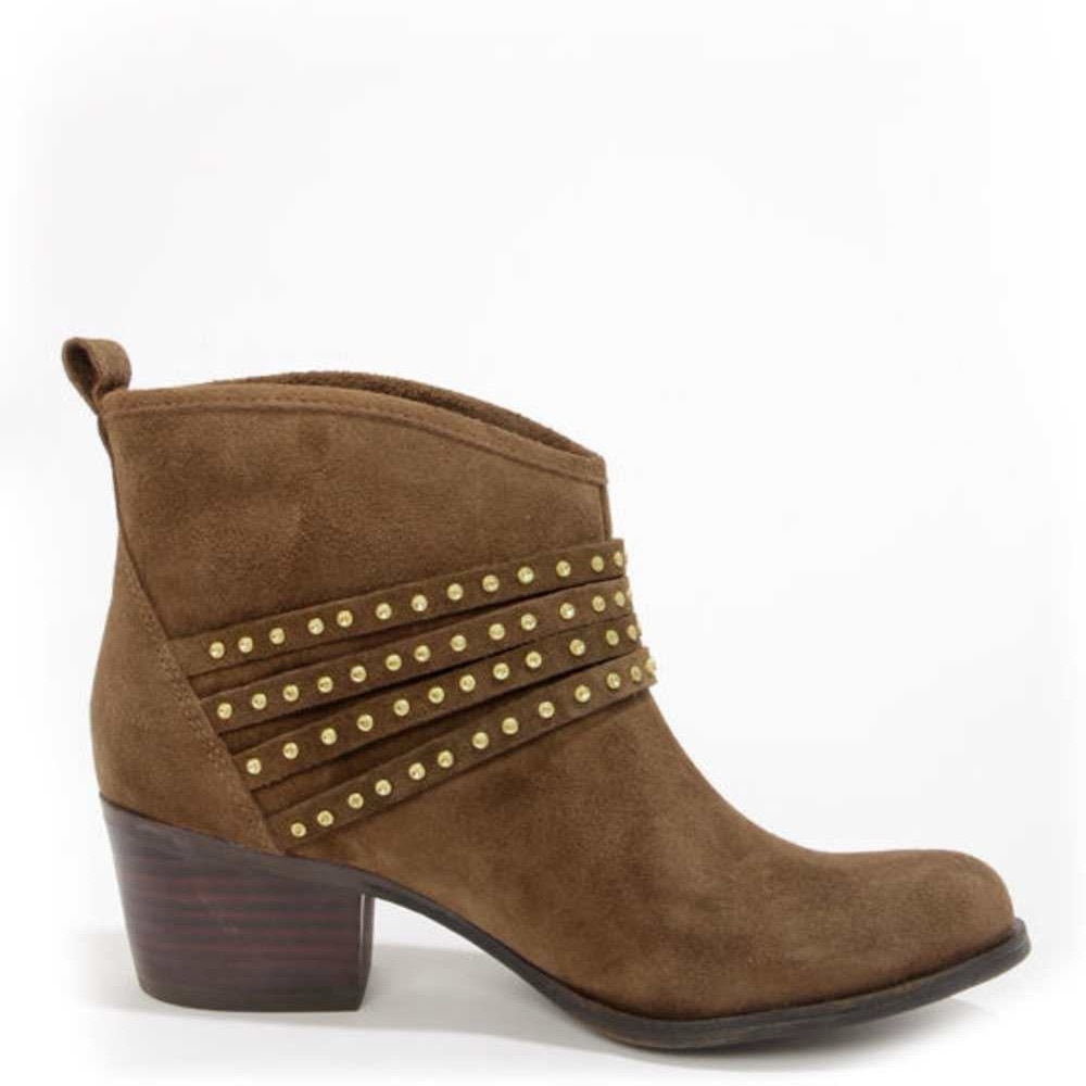 Brown Suede Ankle Boots with Studded Straps